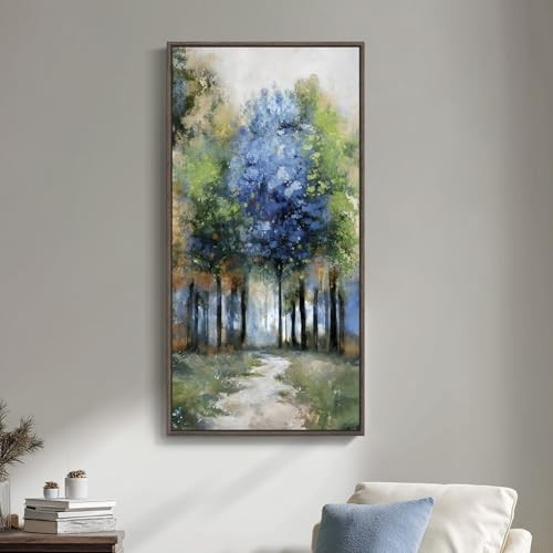 Framed Vertical Colorful Forest Living Room Wall Art, 40"L x 20"W Forest & Path