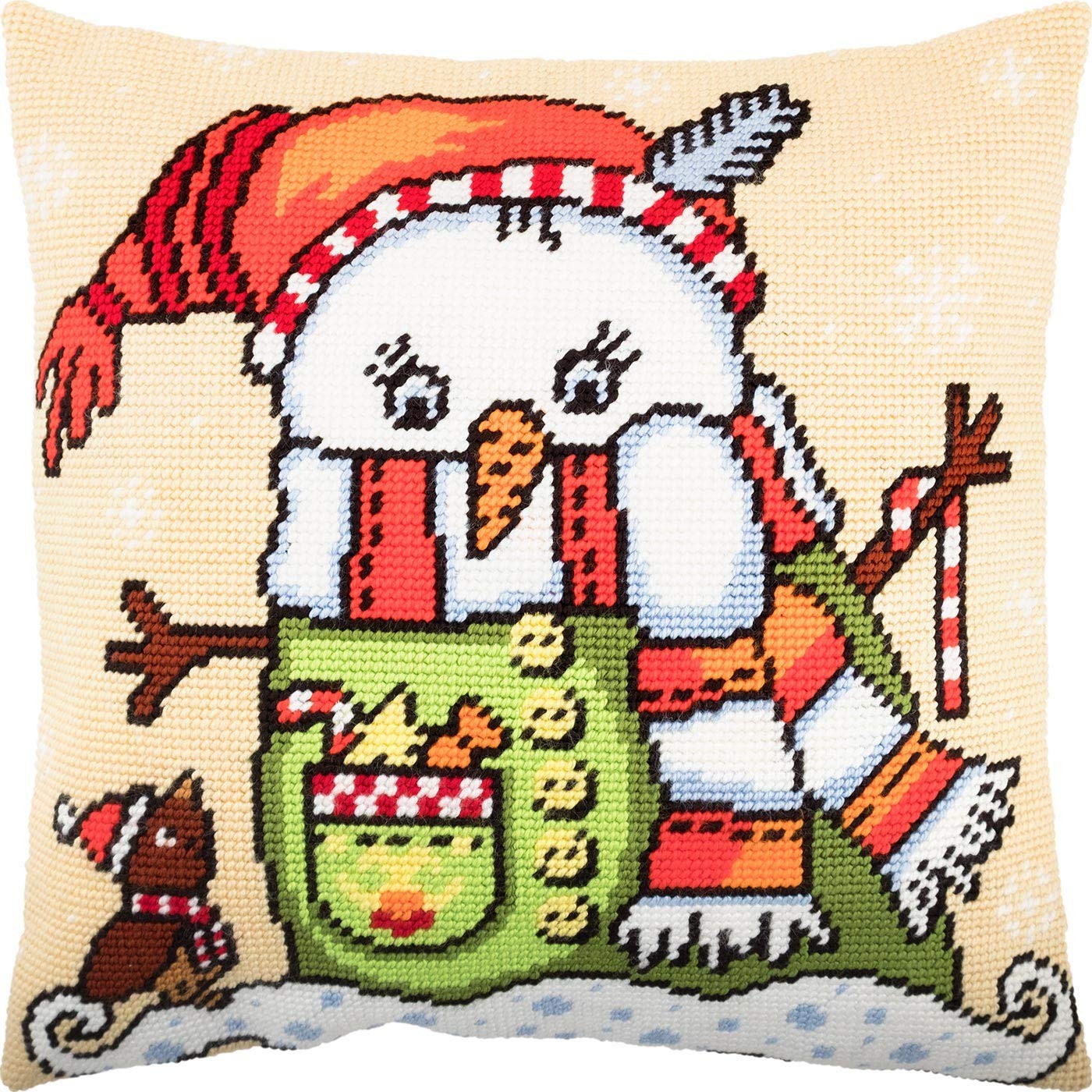 Seasonal Needlepoint Kit for Adults and Beginners — Snowman 16″ × 16″ with Cl...