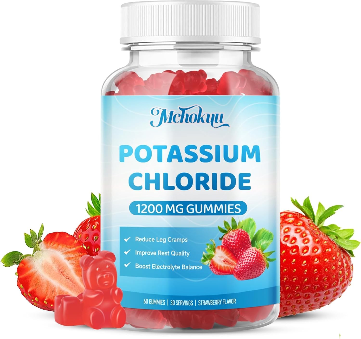 Potassium Chloride Gummies 1200mg for Adults & Kids, Sugar-Free Potassium Supple