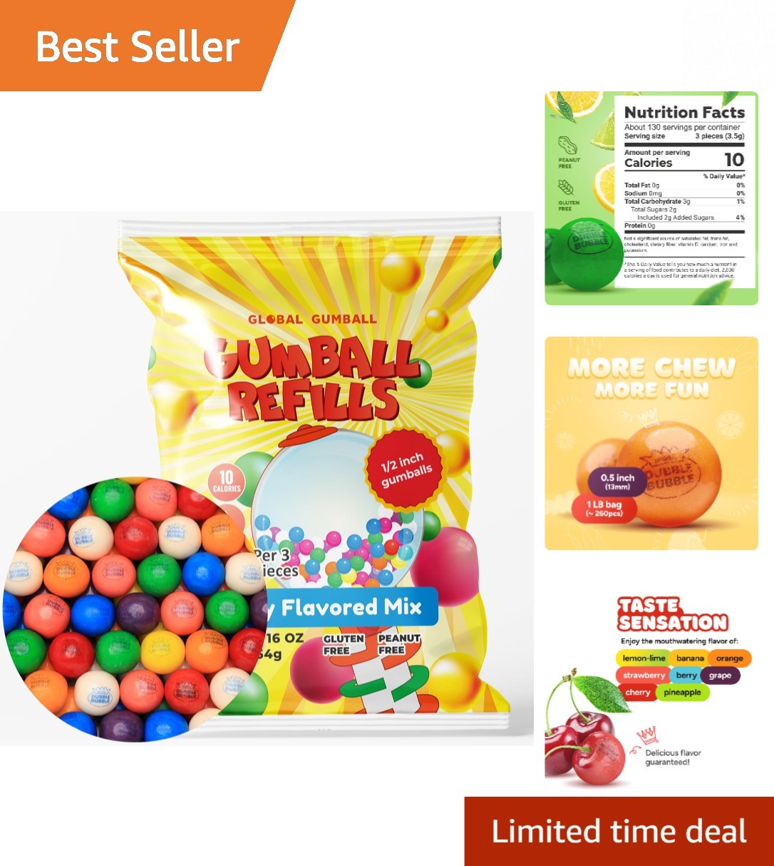 Gluten-Free Gumballs Assorted Flavors 260 Count - Perfect for Vending Machines