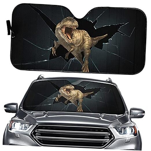 YOSA Escaped Dinosaur Car Windshield Sun Shade Angry Dinosaur Auto Front 