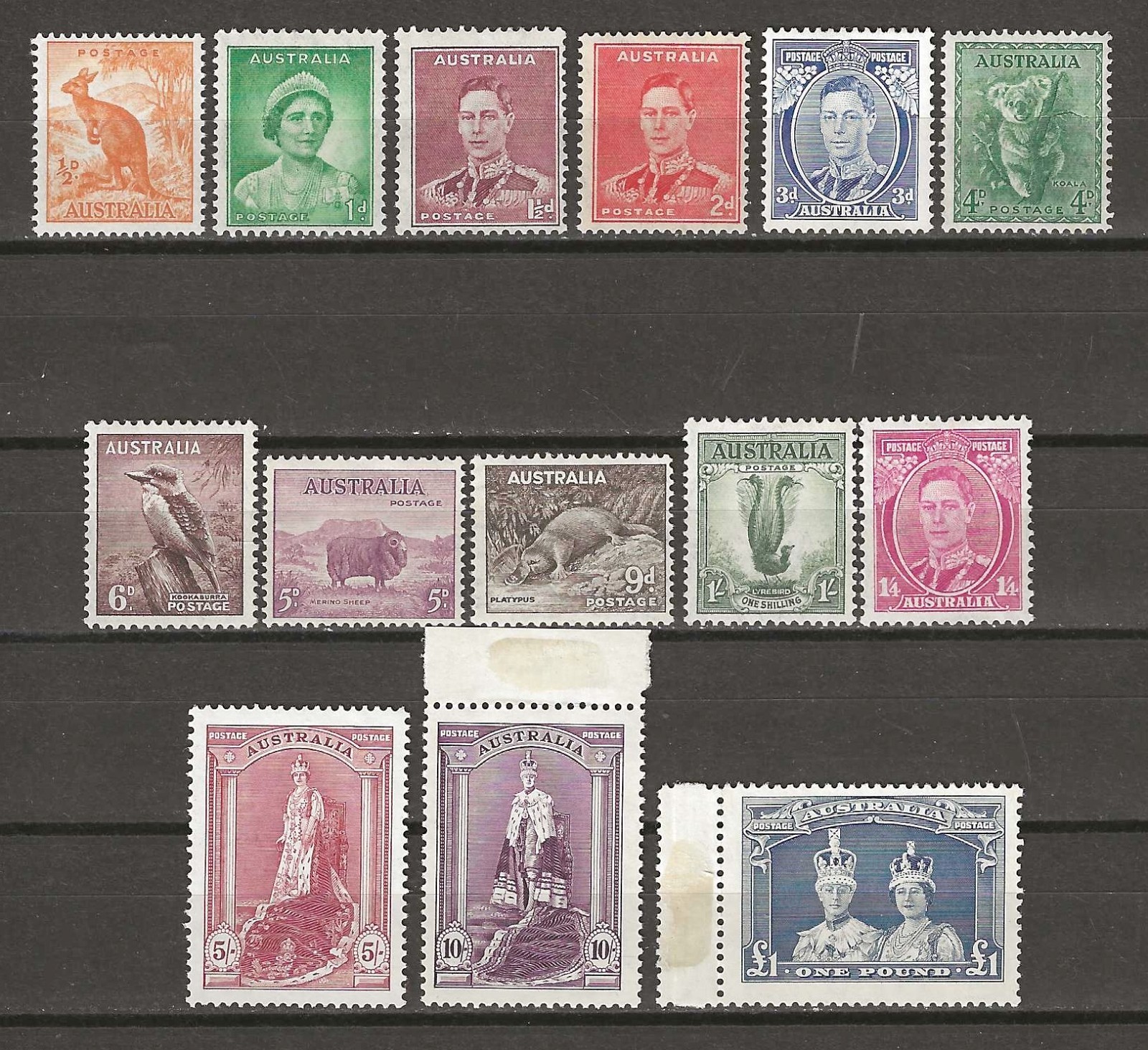 AUSTRALIA 1937/49 SG 164/178 MNH