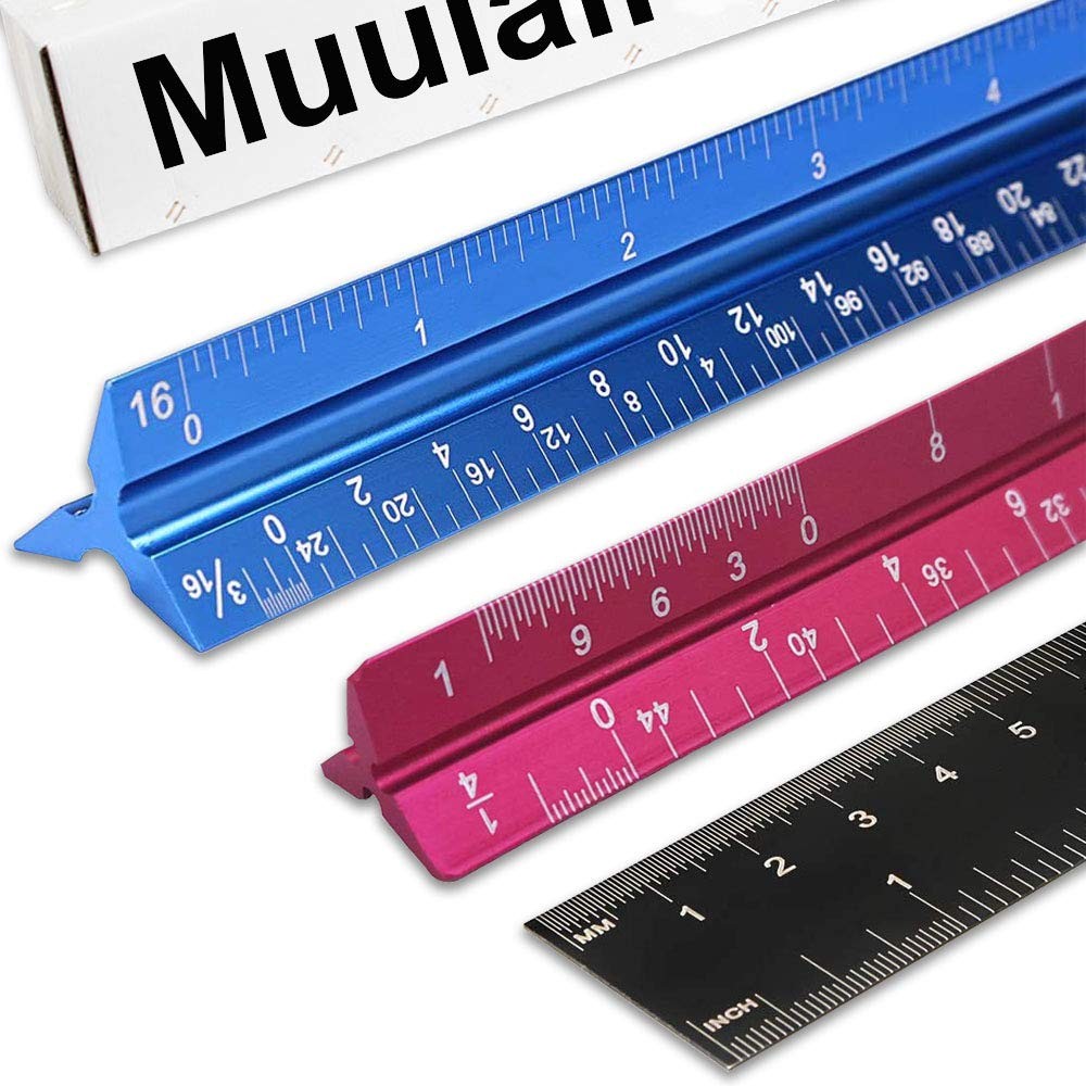 Set of 3 Aluminum Engineering Scale Metal Ruler Set, Architectural Scale Rulers 