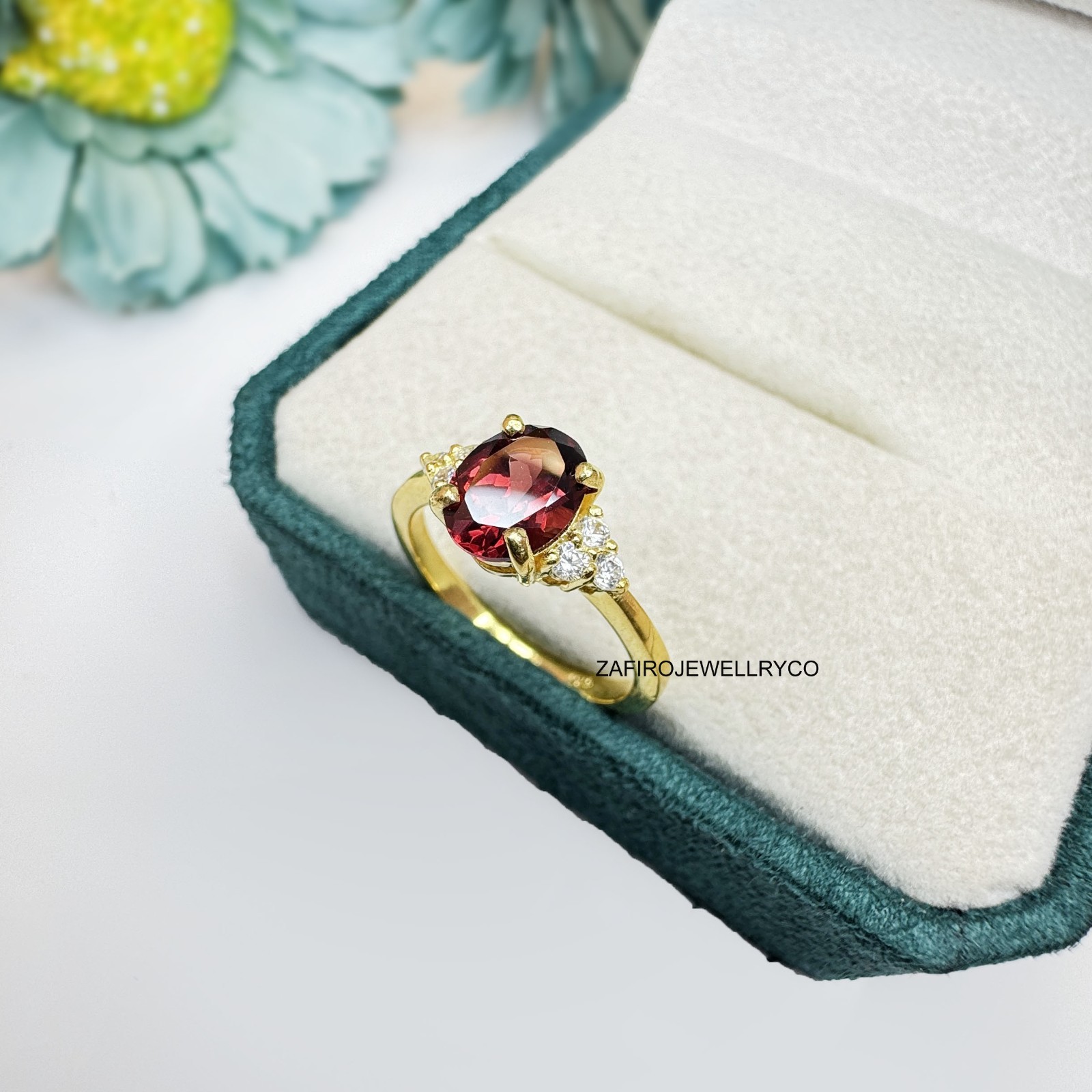 Natural Garnet Ring, Women's Gift Ring, Oval Cut Garnet, Pave Ring