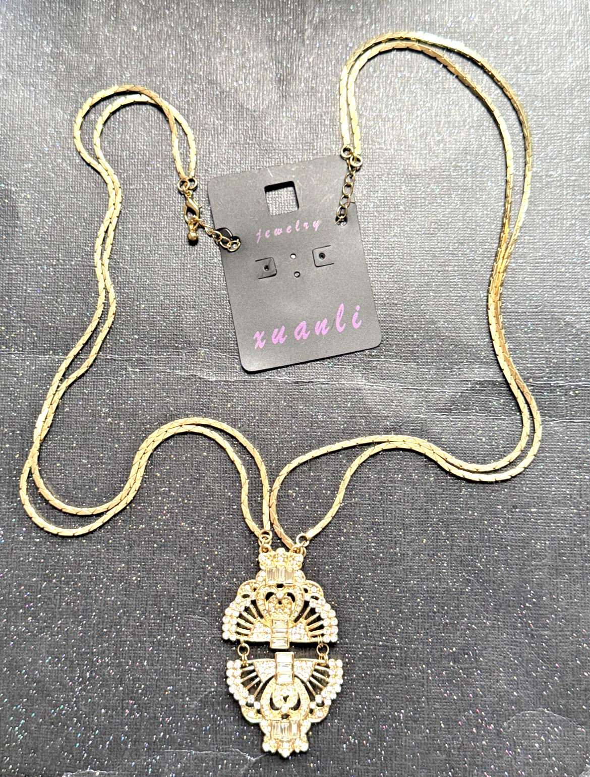 PA714 GOLD TONE CRYSTAL RHINESTONE CHAIN NECKLACE 30"