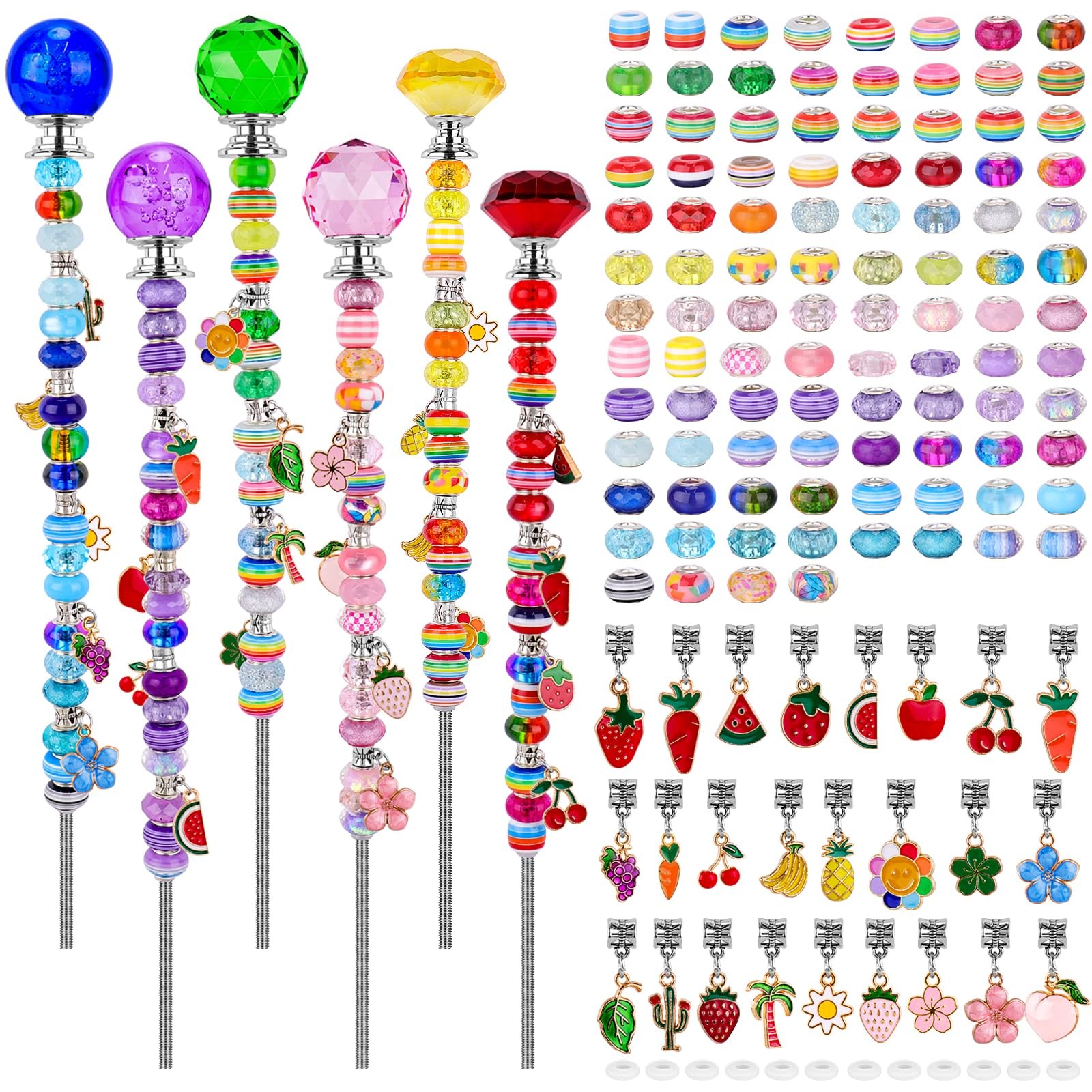 𝟏𝟓𝟓 𝐏𝐜𝐬 Garden Stakes Decorative Beaded Kit, DIY Fairy Wand with 6 Thre...