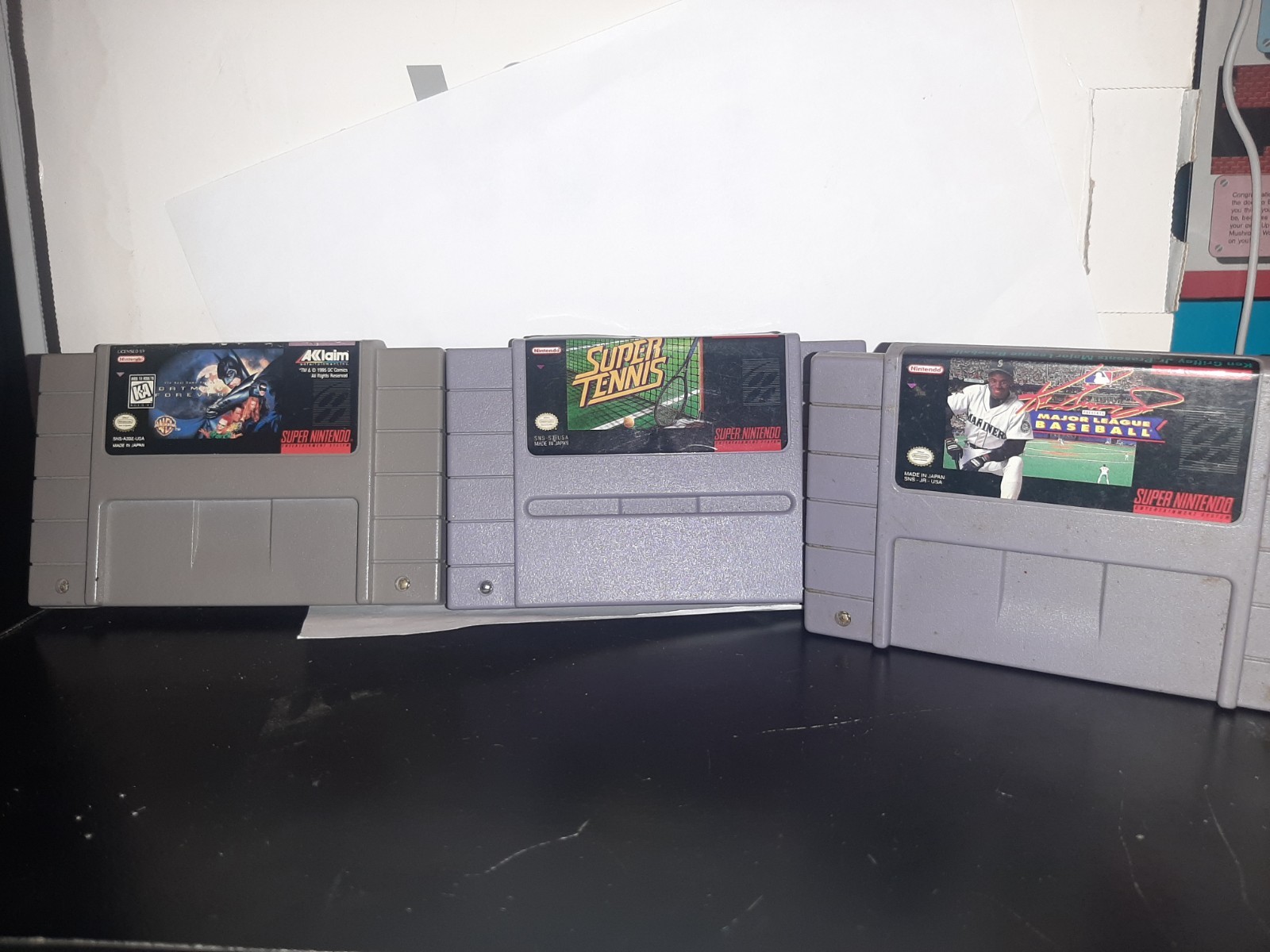 Batman Forever, Ken Griffey Jr Baseball, And Super Tennis Super Nintendo Lot.