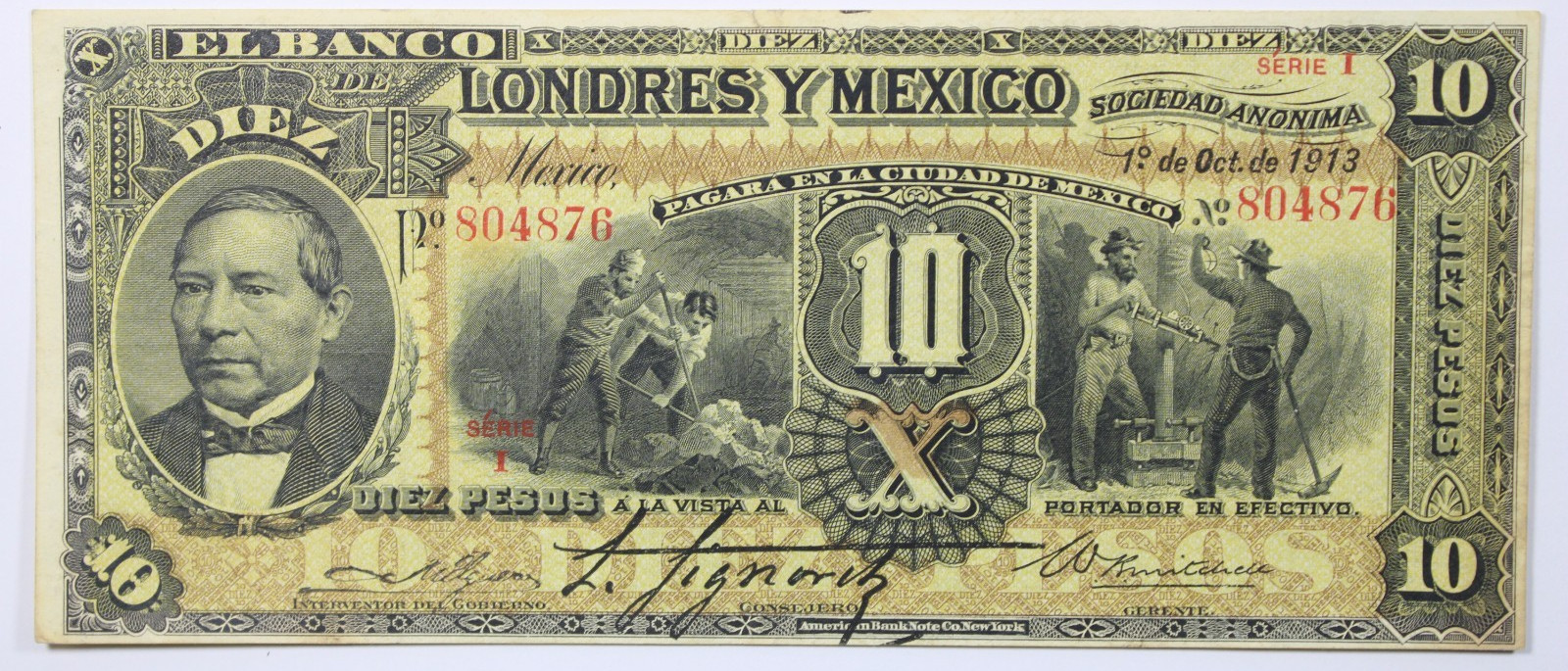 1913 Mexico $10 Pesos El Banco de Londres y Mexico Large Size Note # 0403