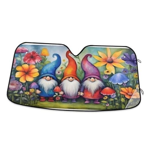  Car Windshield Sunshade Durable Reusable Front M-55 x 27.6 Inch Flower Gnome
