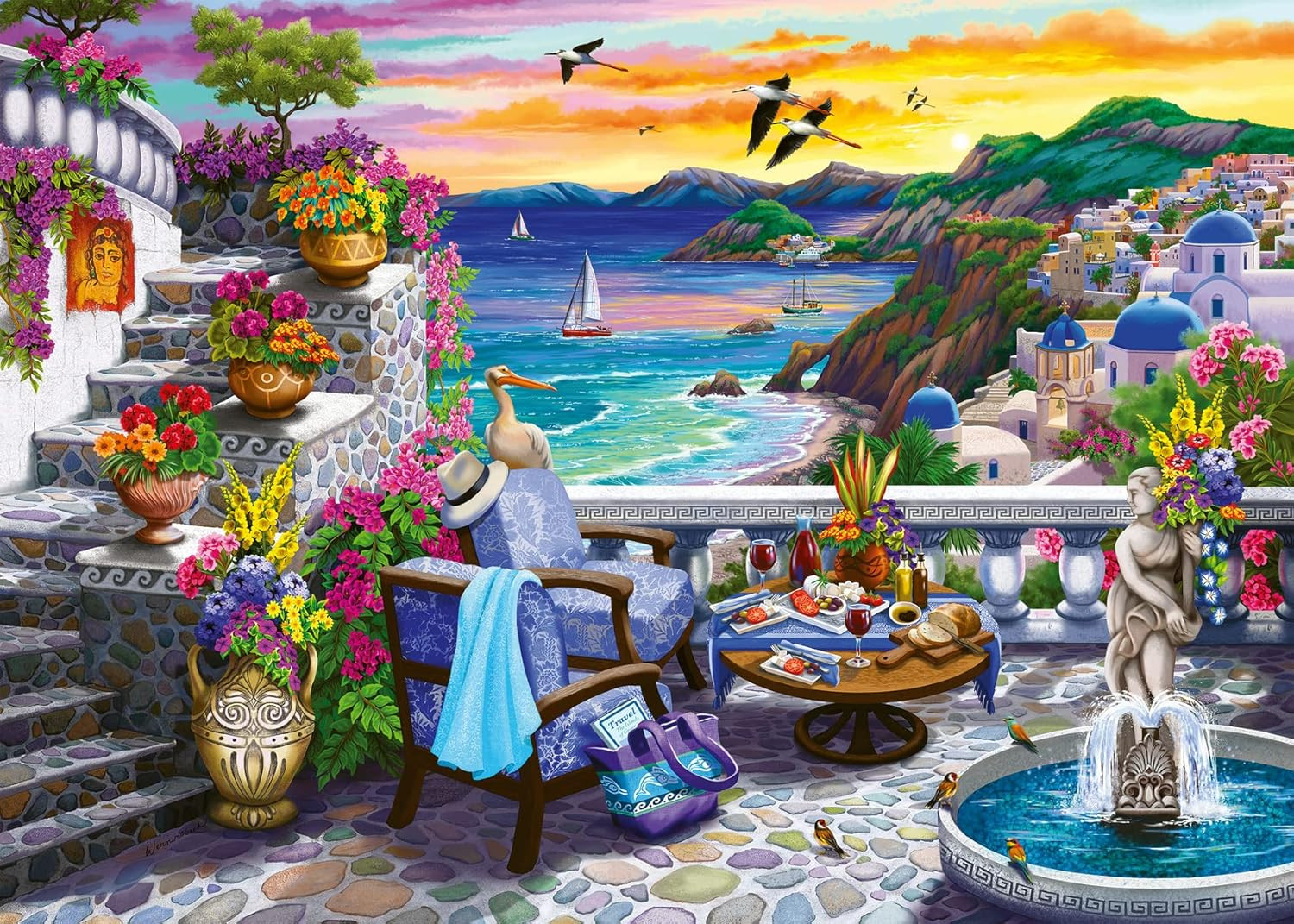 Santorini Sunset Puzzle - 300 Piece Large Format | Unique Softclick Technology |