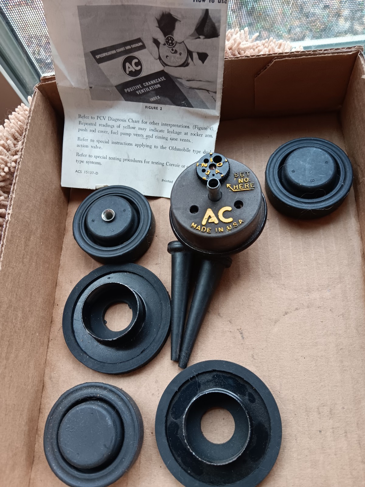 Vtg. AC Positive Crankcase Ventilation Tester PCV some parts  & instructions