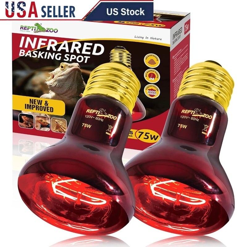 75W Red Heat Lamp Bulb Reptiles Amphibians Basking Spot Lighting E26 Base New