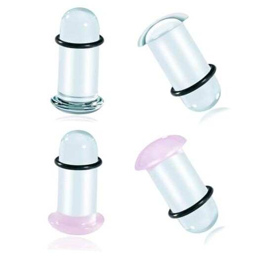  Ear Gauges Glass Stretching Kit Plugs 2 Pairs with Rubber 6mm(2G) Pink, Clear