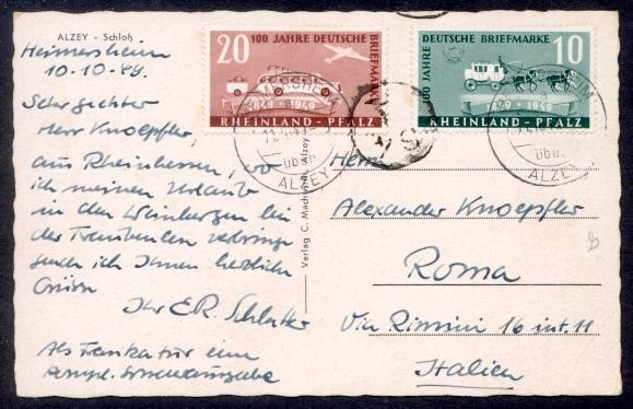 GERMANY RHEINLAND PFALZ 1949 STAGE COACH SET PPC TO USA