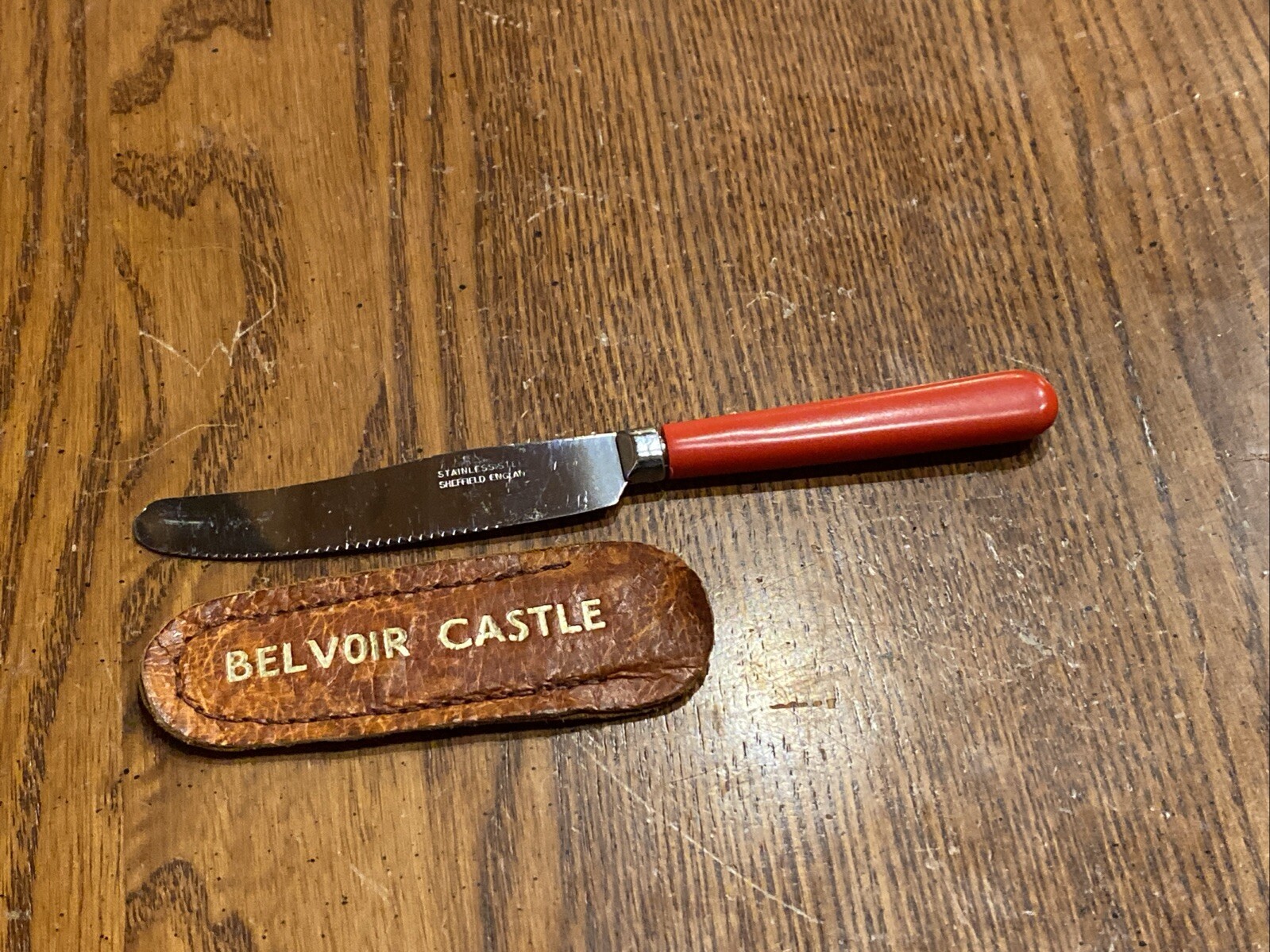 Vtg Belvoir English England British Castle Letter Opener Knife Leather Sheath UK