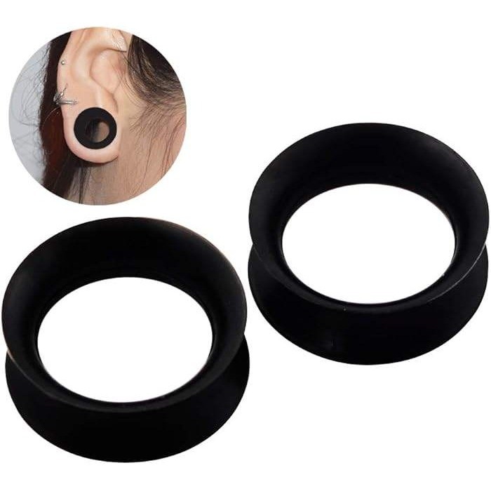 Stuppendux Pair of Black Silicone Ear Gauges Plugs Tunnels Hollow 00G 8mm