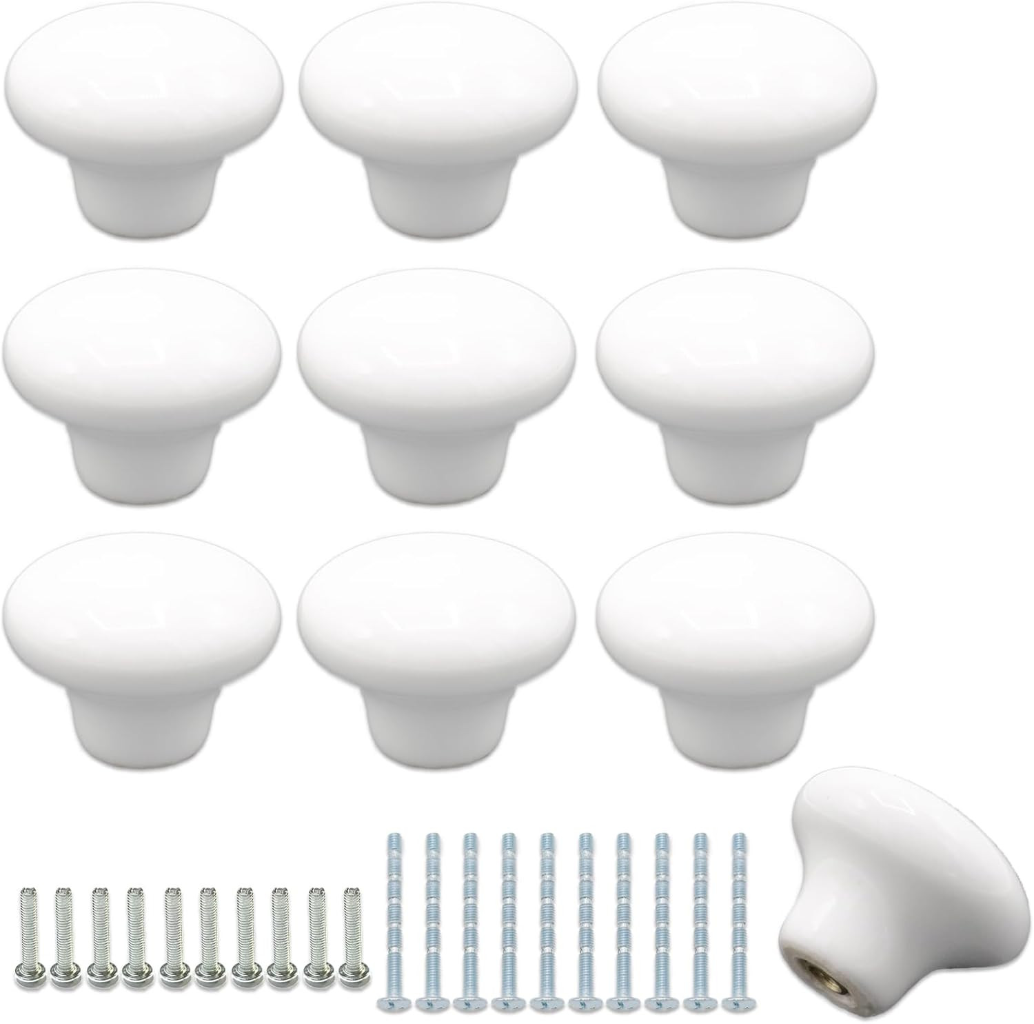 10Pack Ceramic Cabinet Knobs, 1.26Inch/32mm White Round Drawer Dresser Knob Pull