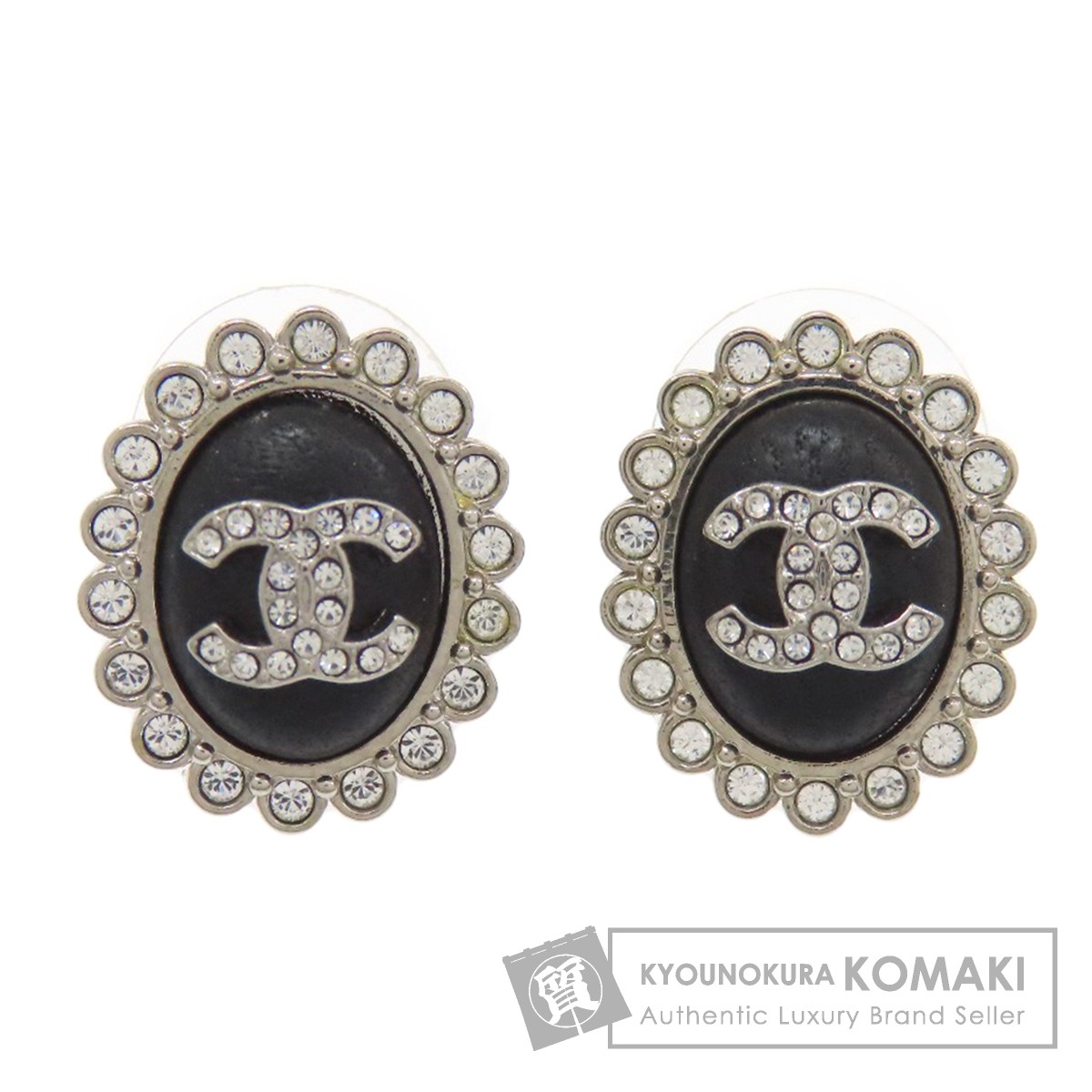 CHANEL Coco Mark Rhinestone Earrings Metal Ladies Used