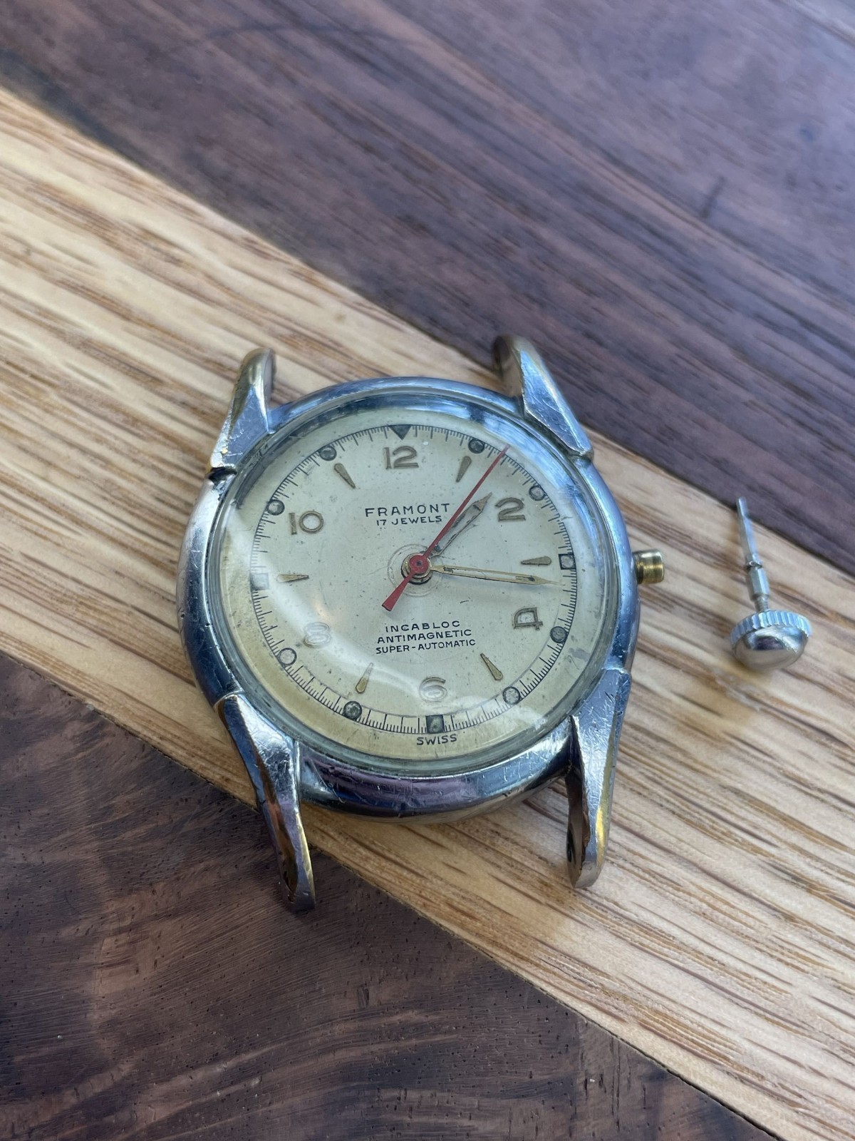 Vintage Framont Super-Automatic 17 Jewels Swiss Watch Head - RUNS - Project