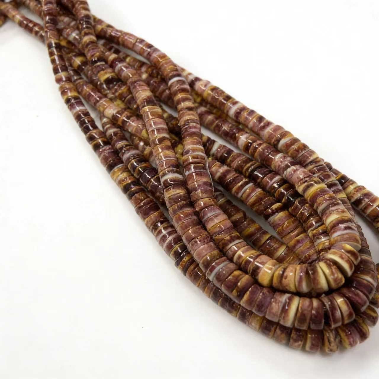 Graduated Natural Purple Spiny Oyster Heishi Beads Size 3x4 to 4x10mm 16" Strand