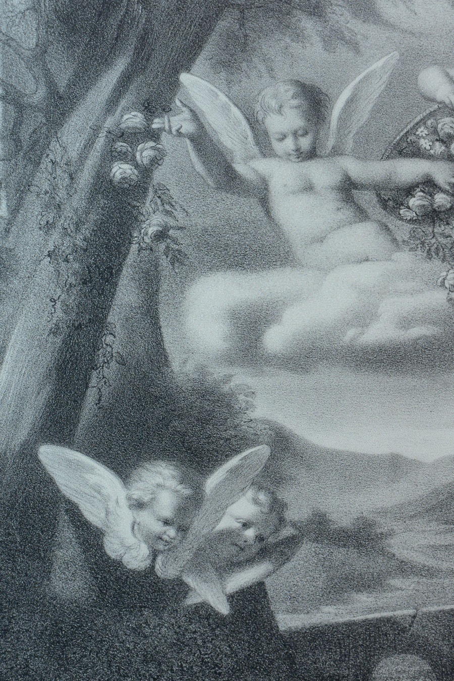 Large Religious Lithograph Engraving 19th The Rest In Egypt Bouasse Lebel Angel