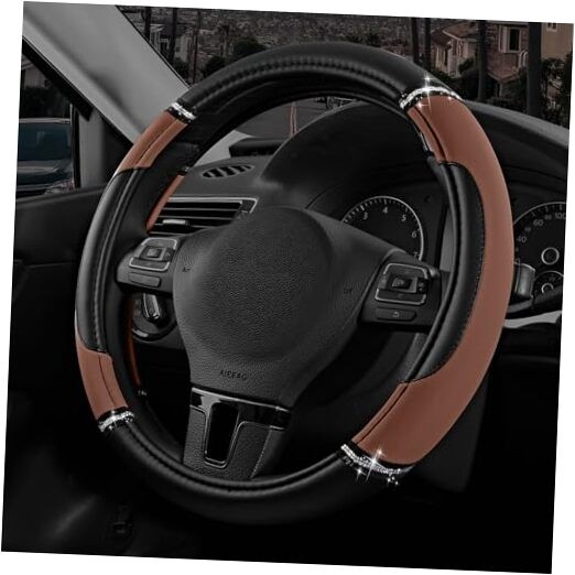  Leather Steering Wheel Cover - Made with PVC Leather - Anti-Slip, Brown