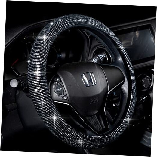  Steering Wheel Cover for Standard Size(14"1/2-15"1/4) Black with White Diamond