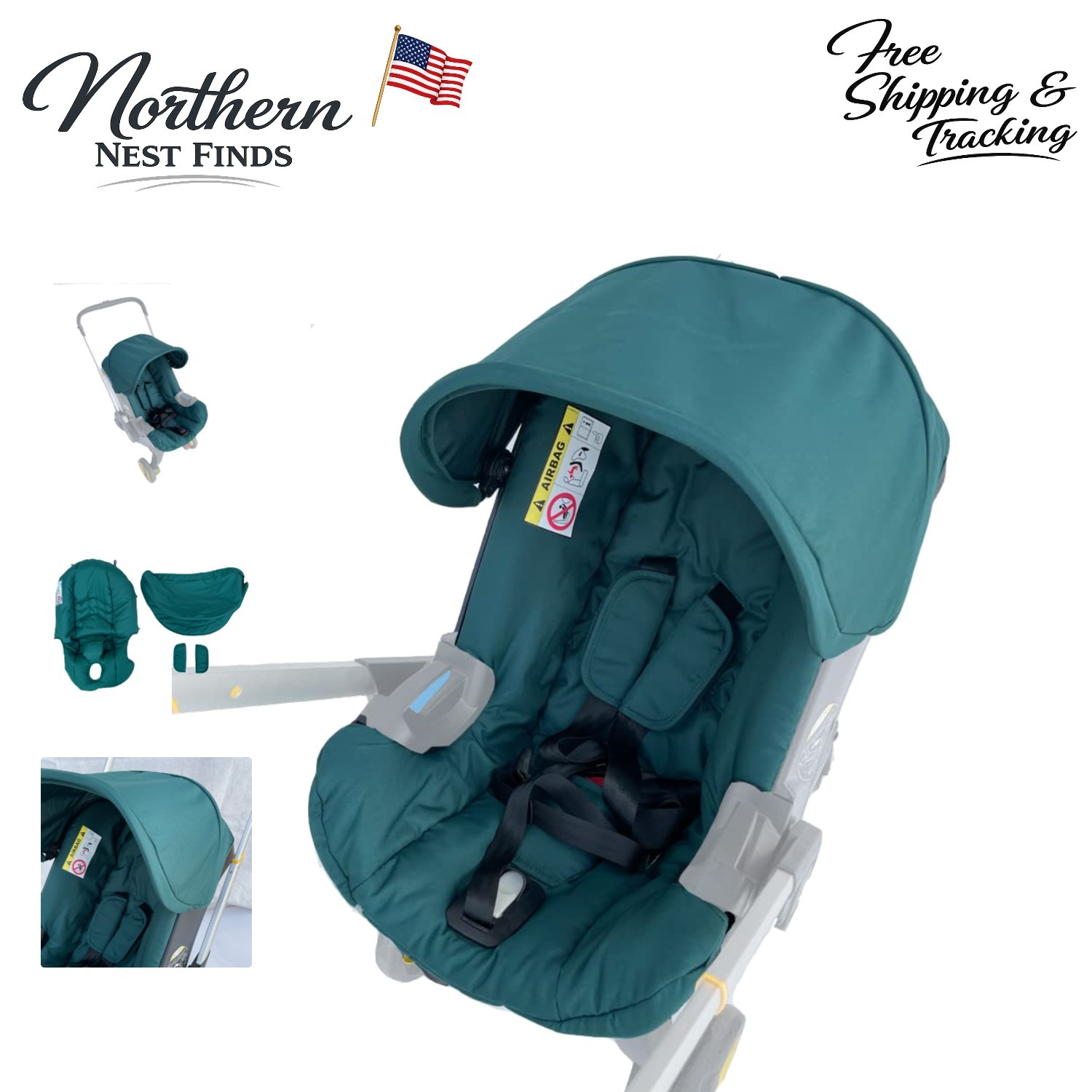 Water-Resistant Seat Cushion & Sun Shade for Doona Strollers - Green