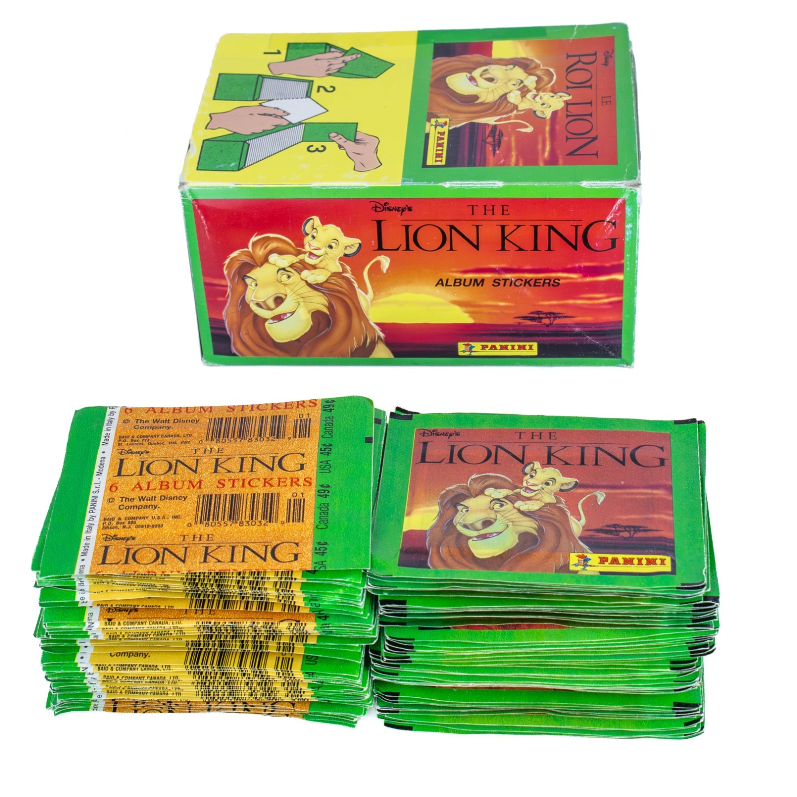 1994 Panini Disney Lion King Open Box w/ 100 Sealed Sticker Packs, 600 Stickers!