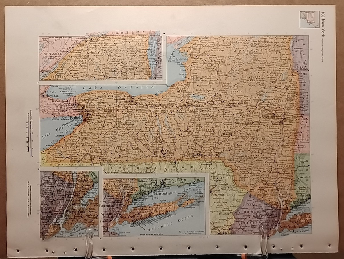 1966 Vintage NEW YORK Map from MCM Color Encyclopedia Britannica World Atlas