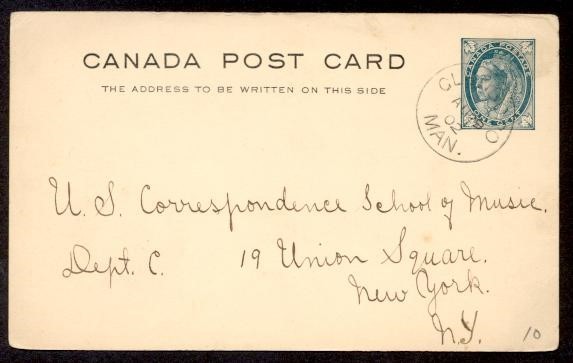 CANADA GLENBORO MANITOBA 1902 1c QV POSTAL CARD TO USA