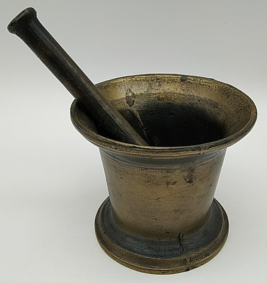 Antique Solid Bronze Cast Iron Apothecary Medical Counter Mortar Pharmacy Pestle