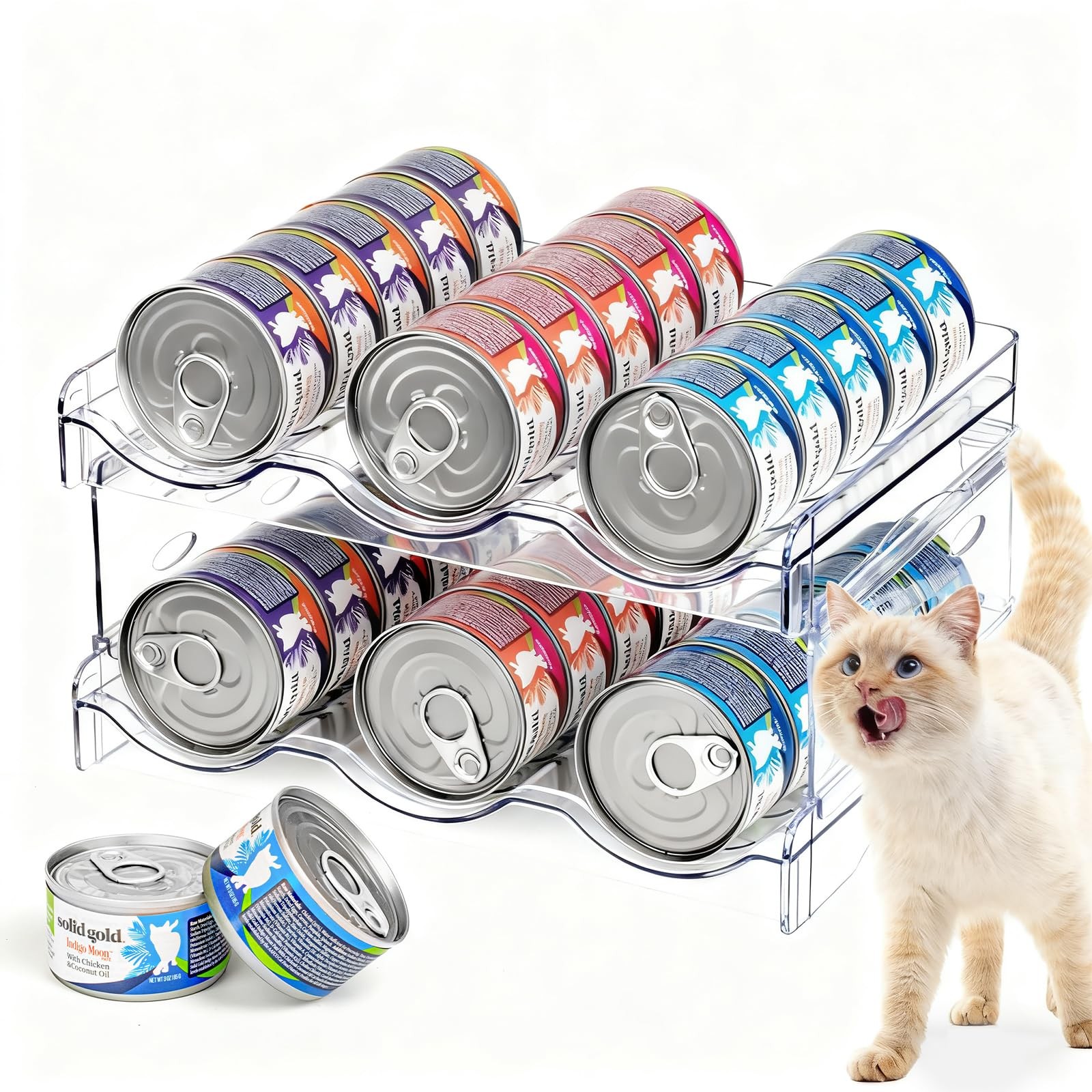 Rvelidode Cat Food Can Organizer,Can Organizer for 2 Layers, Transparent 