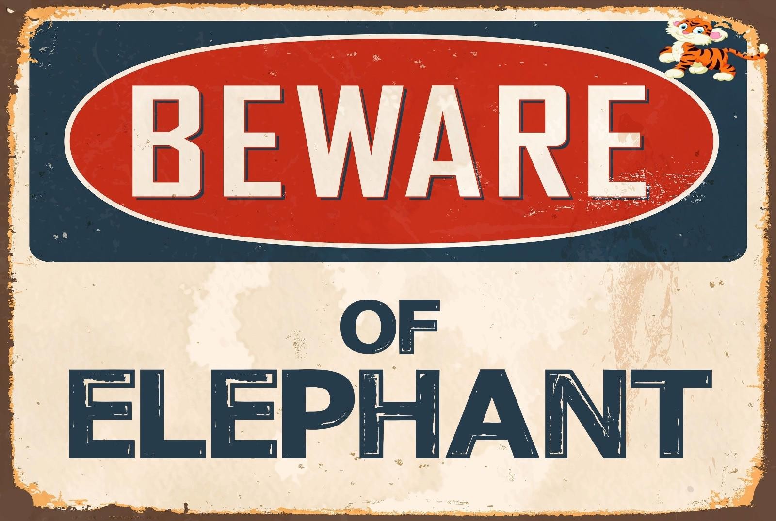 Beware of Elephant Aluminum 8x12 Metal Novelty Vintage Reproduction Danger Sign