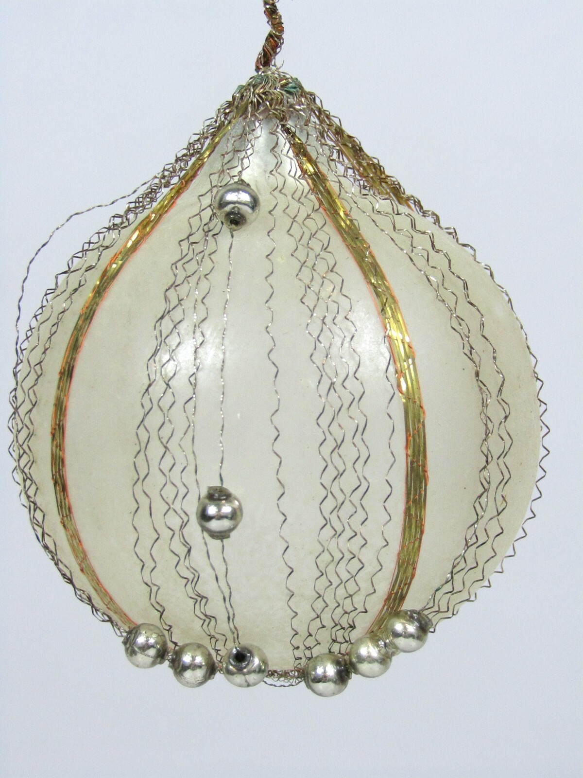 Vintage Unsilvered Glass Crinkle Wire Frosted BALL Christmas Ornament Germany