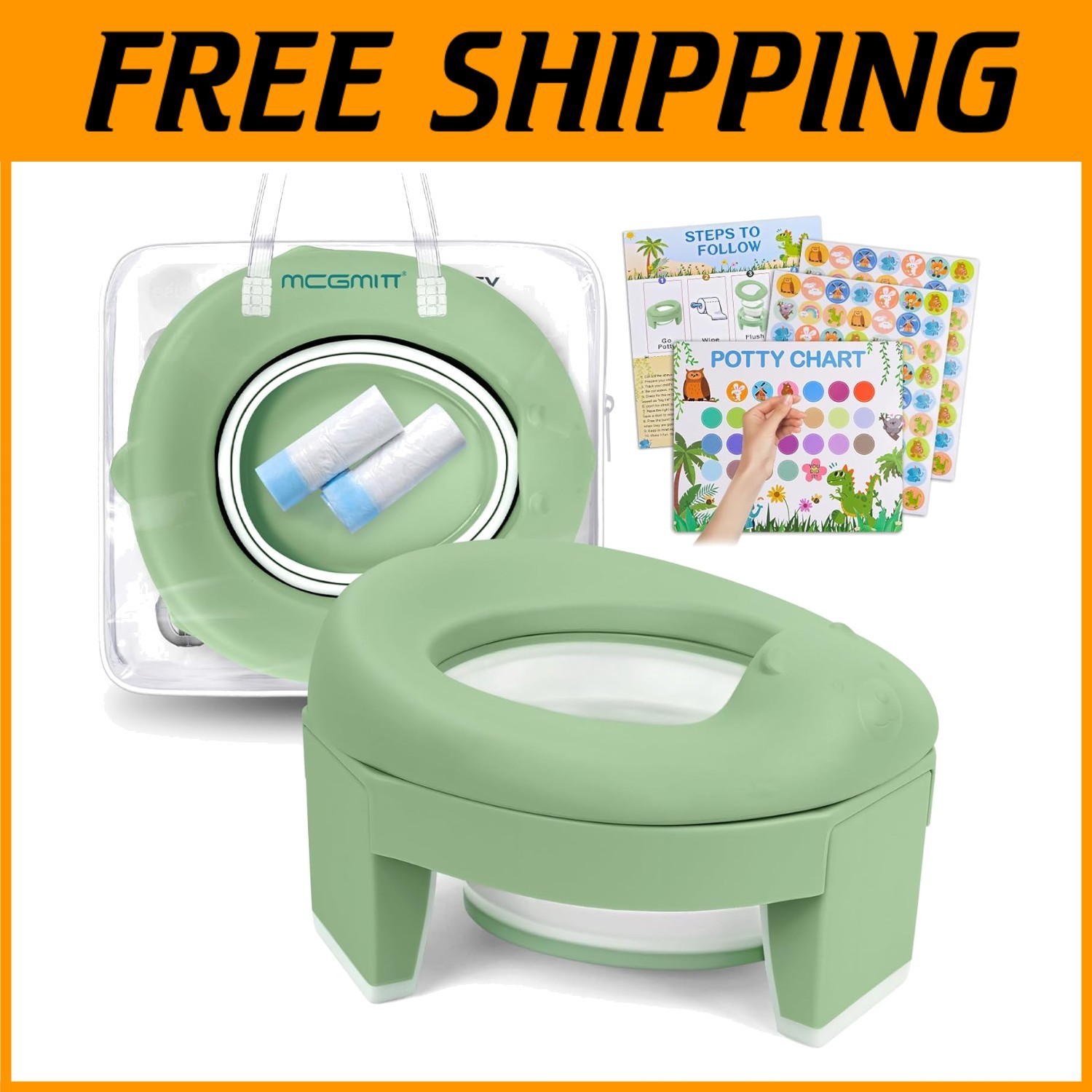 Green Potty Seat with Storage Bags - Indoor/Outdoor