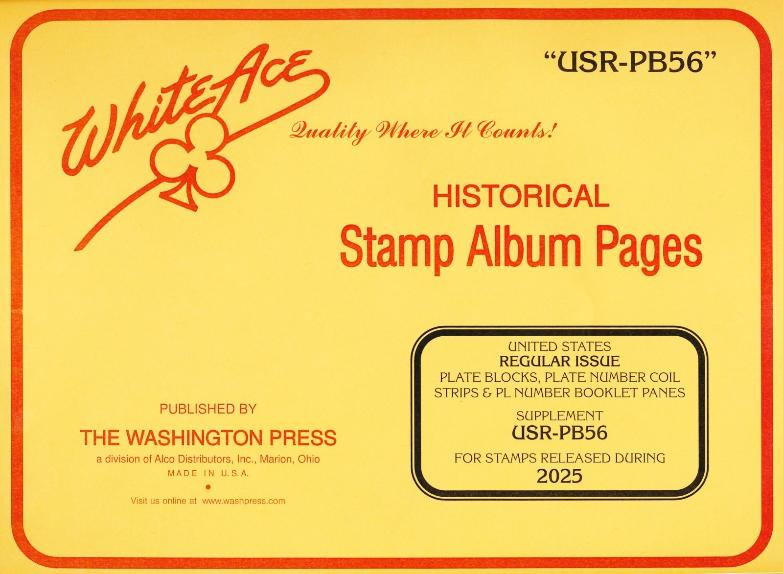 WHITE ACE 2025 UNITED STATES Regular Issue Plate Blocks Supplement USR-PB56