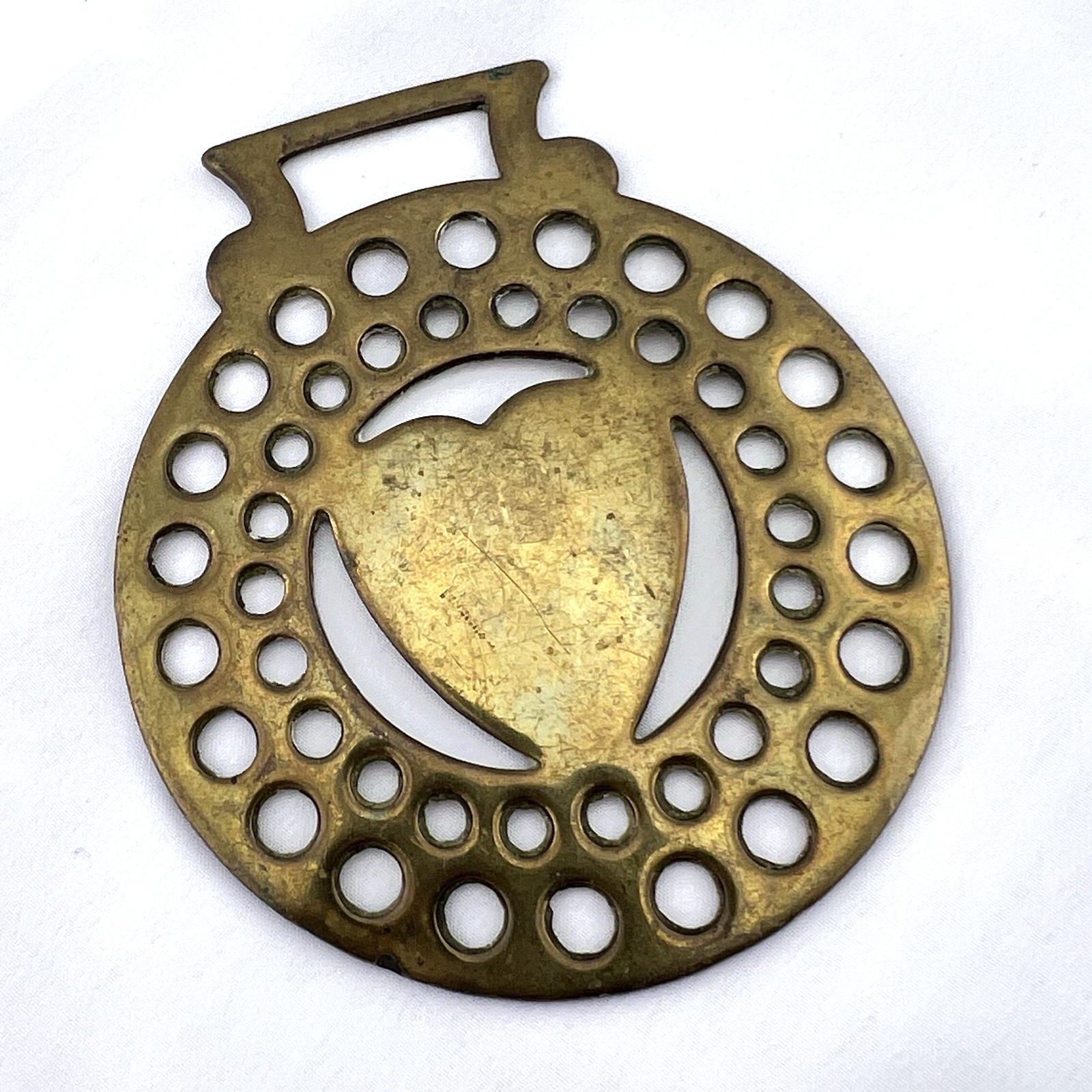 Brass Horse Medallion Antique English Open Heart Bold Double Row Show Harness