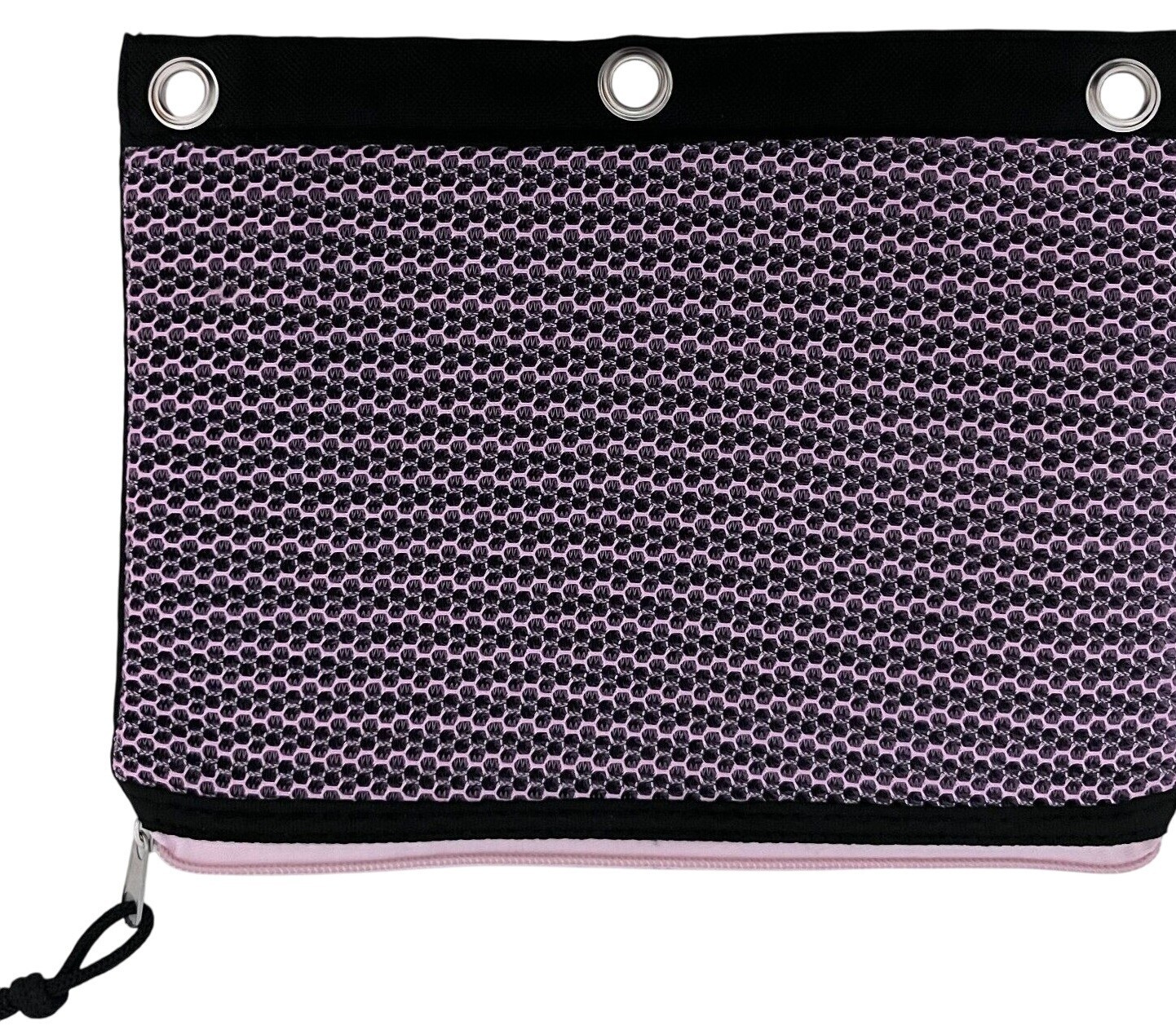 Target Pencil Bag Mesh Zipper Pouch Pink Black Reinforced Binder Holes