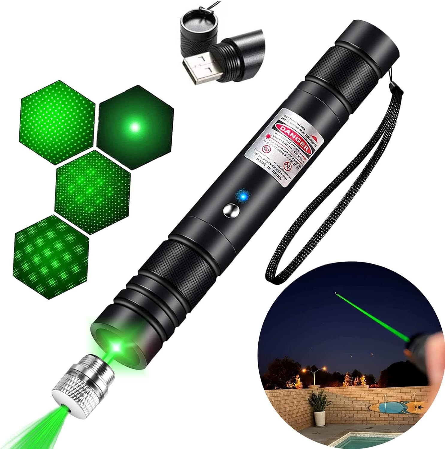 Puntero Láser Recargable USB Linterna Luz Verde Largo Alcance Profesional Laser