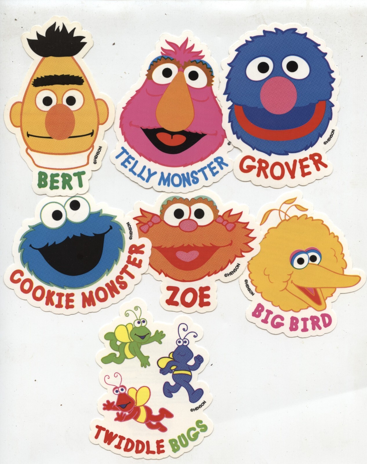 7 Old Vintage 2000 Sesame Street Vending Machine Stickers 4" tall
