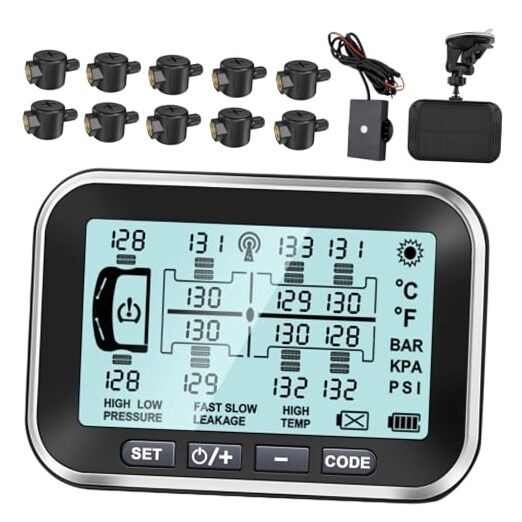 Trailer Tire Air Pressure Monitoring System, 4.5" Solar 10 Flow Through Sensors
