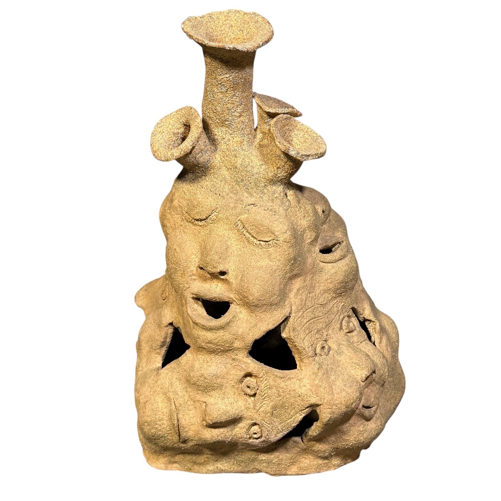 Surreal Multi Face Terracotta Sculpture Original Figurative Statue 10.75in