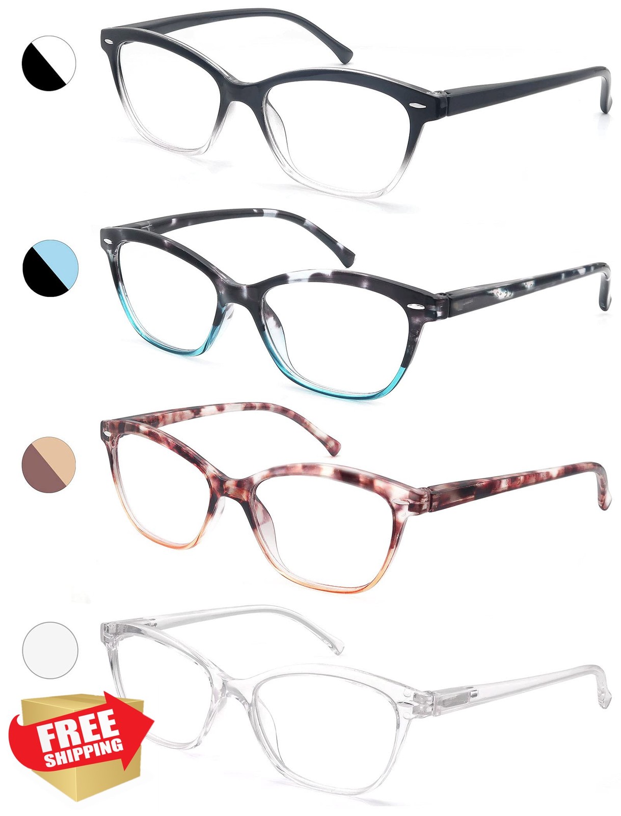 MODFANS Reading Glasses 3.25 Pattern 4 Pair Women Pouch