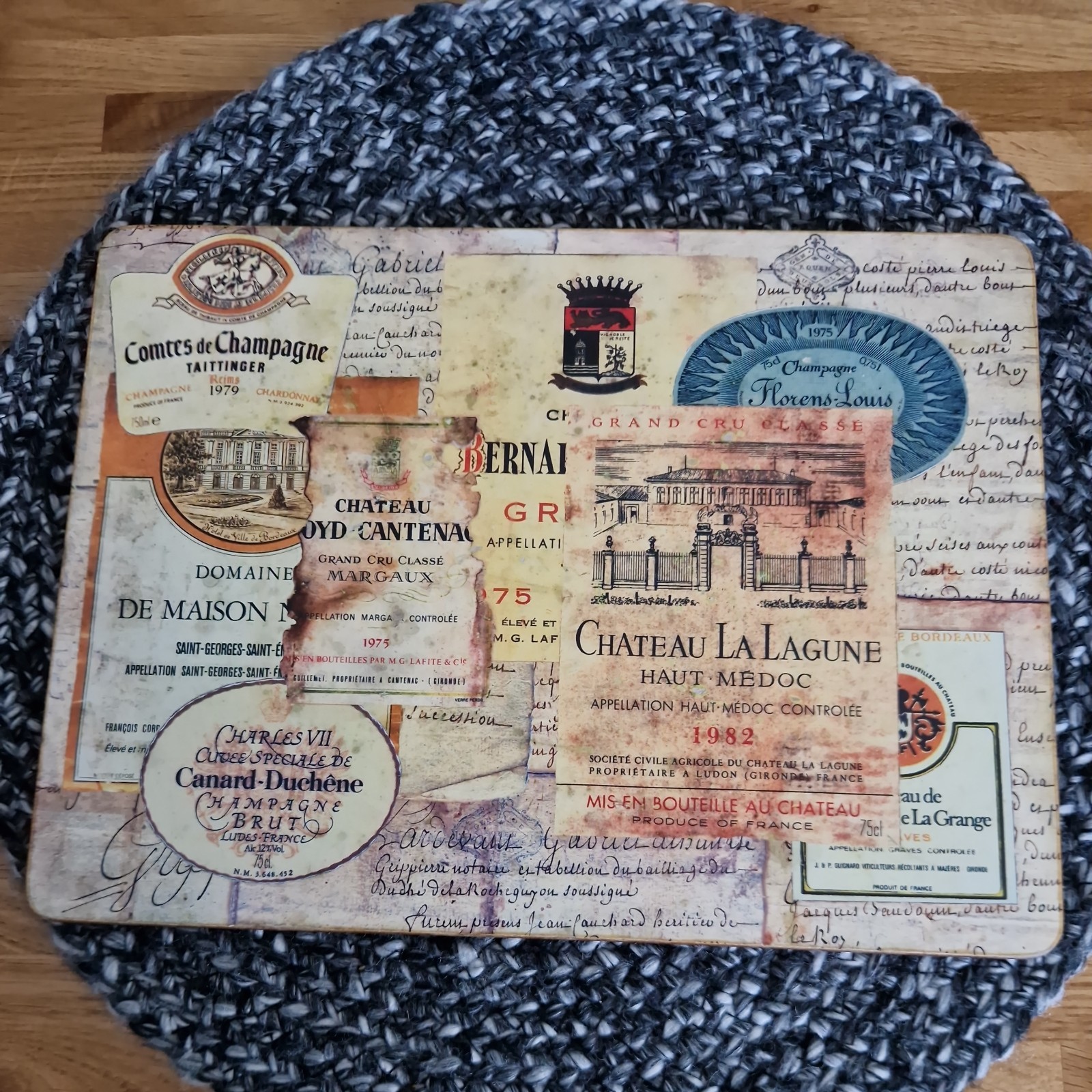 VTG Lady Clare Placemats Chateau French Champagne Wine Labels 15.5”L Set Of 4