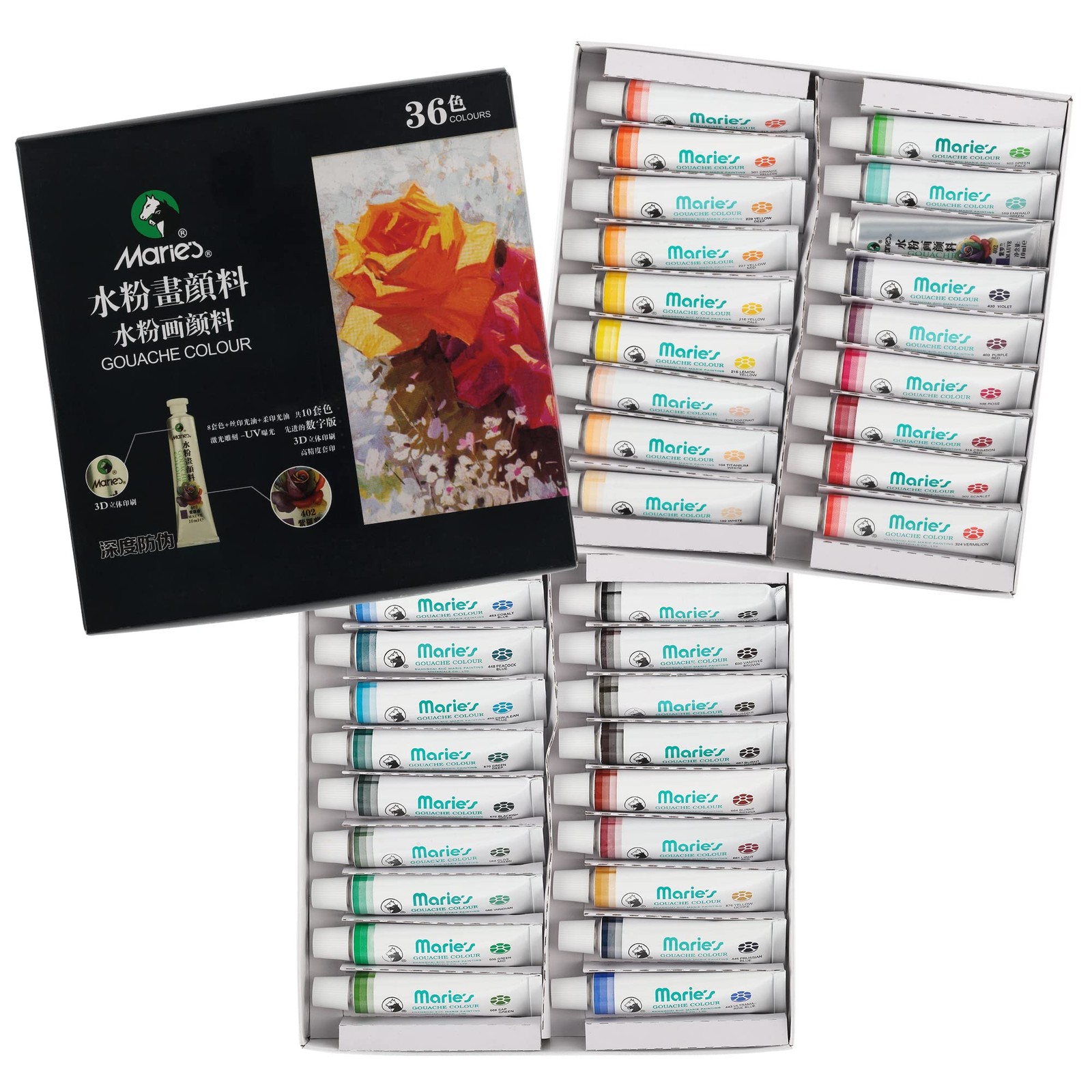 Marie’s Artist Gouache Paint Set - 24/36 Colors, Highly Pigmented, Matte Finish