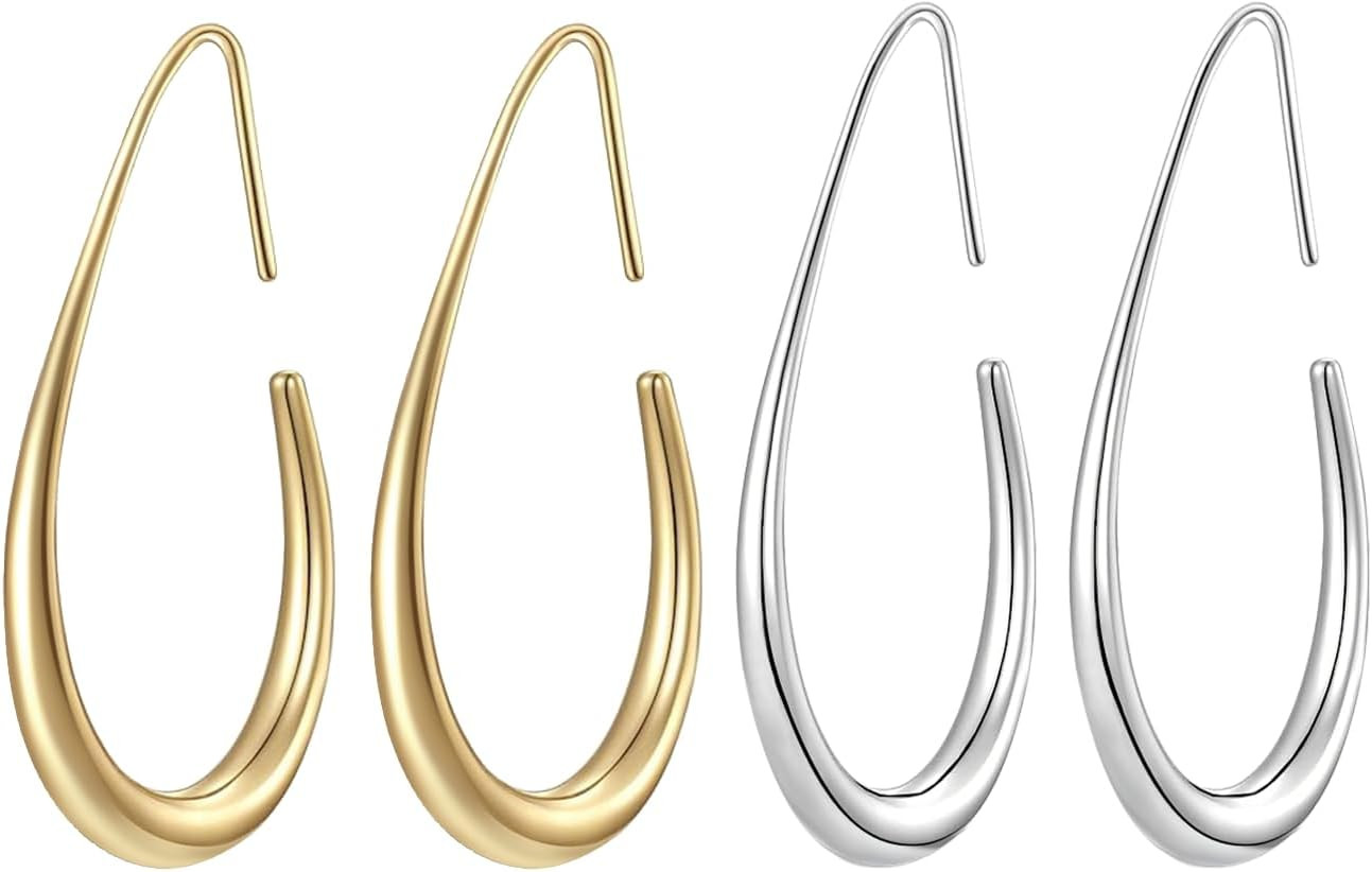 14K Gold/Silver Plated Hypoallergenic Oval Earrings for Women Lightweight Chunky