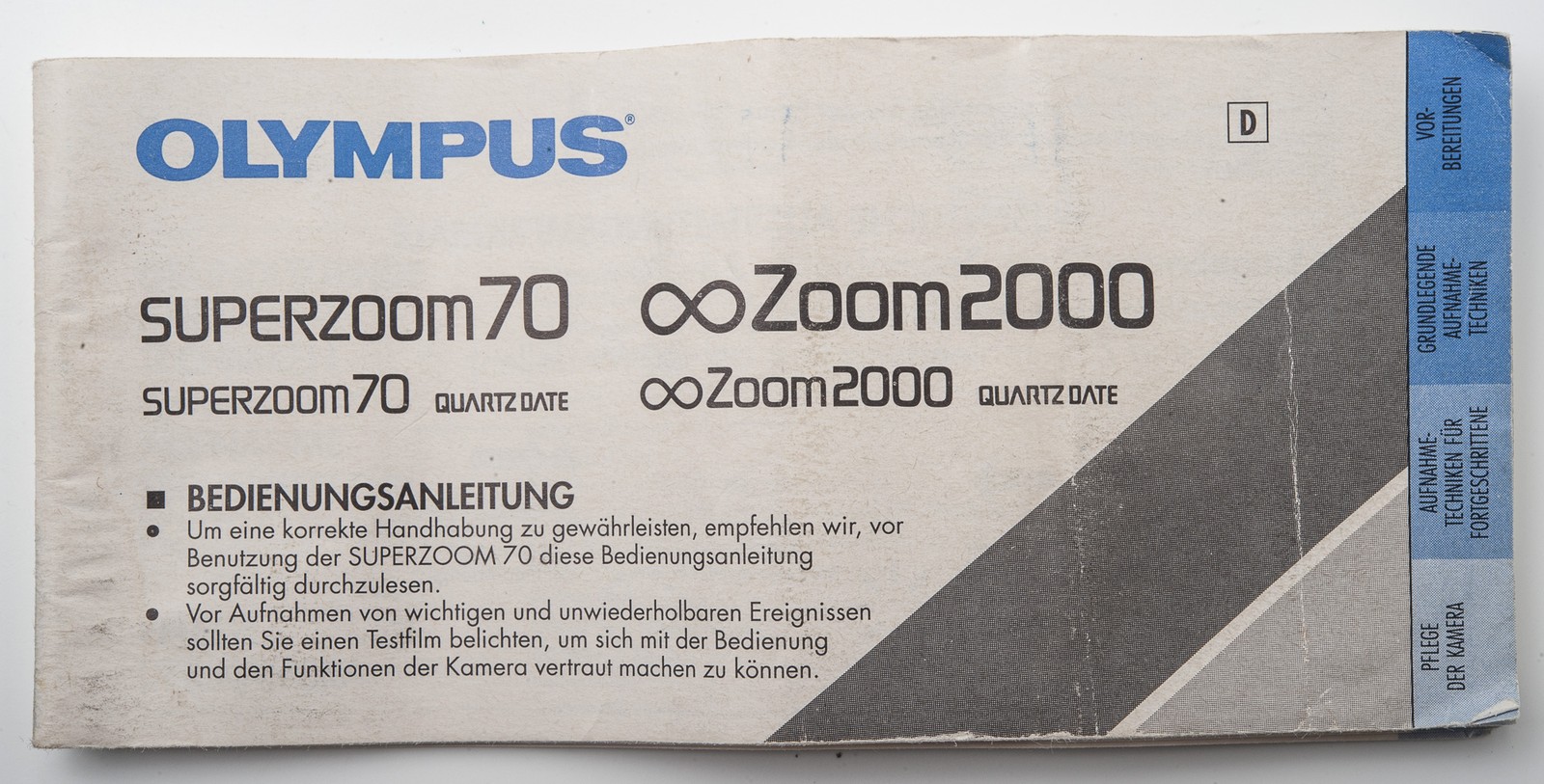 Manual Instruction Olympus Superzoom 70 / Zoom 2000 Quartz Date