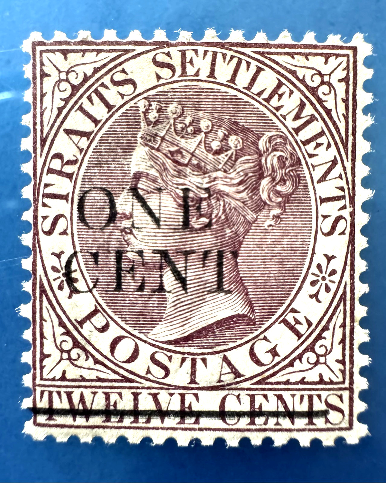 MALAYA Straits Settlements 1892 QV ONE CENT opt 12c MLH SG#92 M6496