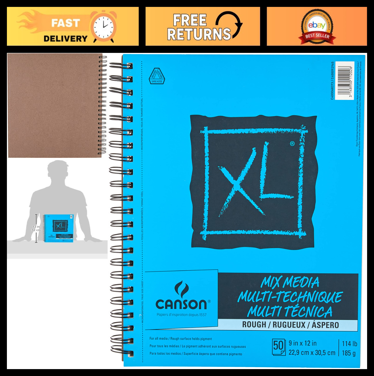 Mixed Media Art Pad 9x12" - 50 Sheets Heavyweight Rough Texture for Watercolor,